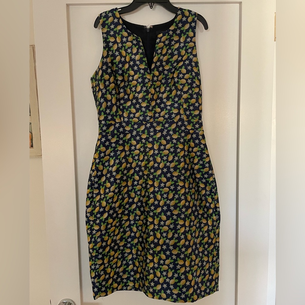 J.Crew Jacquard Lemon Print Shift Dress